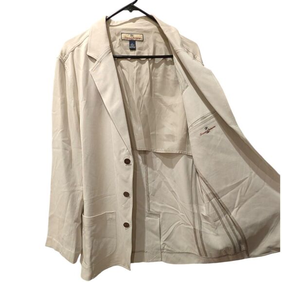 Tommy Bahama Men's Large 100% Silk Three Button Sport Coat Blazer in White - Picture 3 of 8